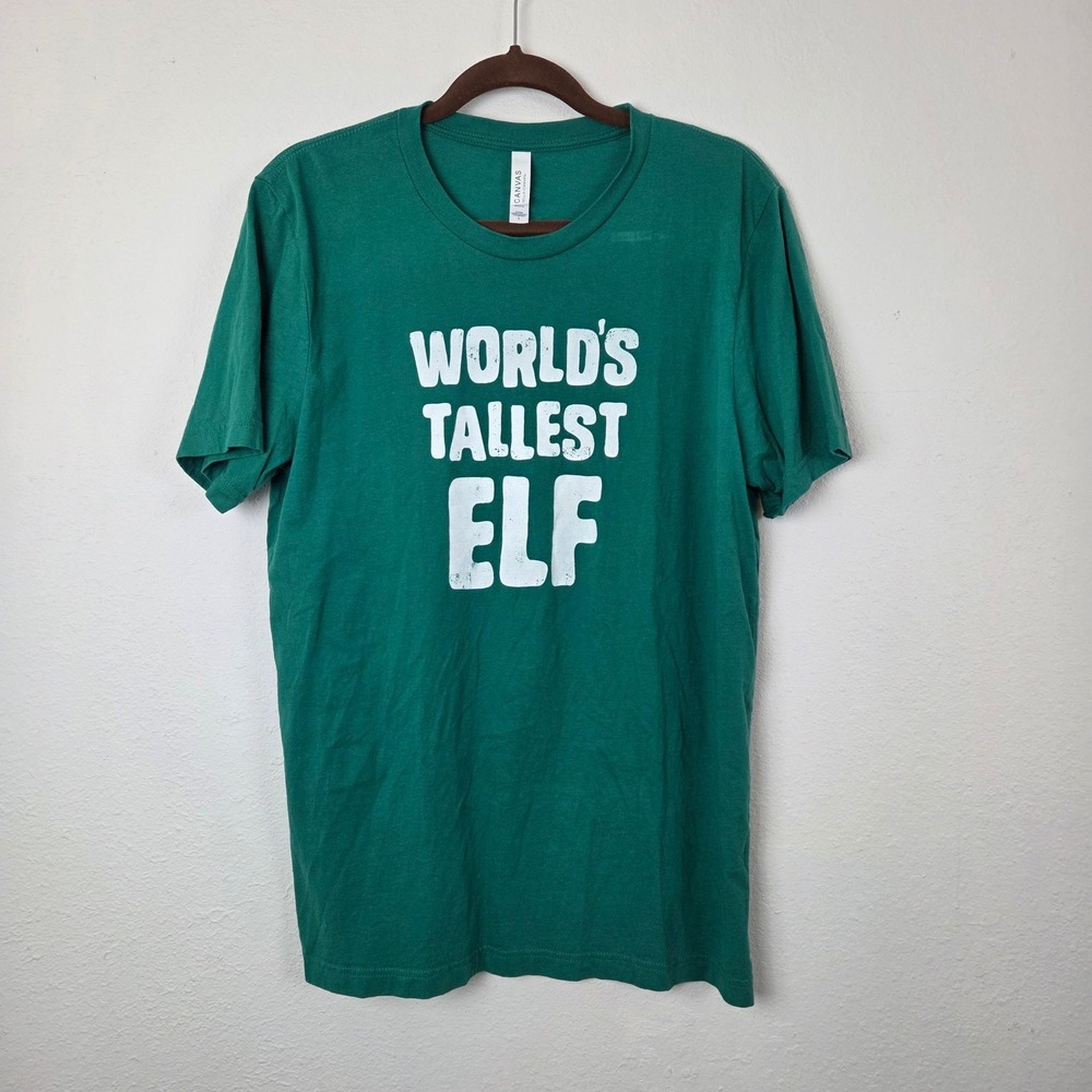 Bella Canvas T Shirt Mens L Green Worlds Tallest Elf Graphic Short Sleeve Cotton